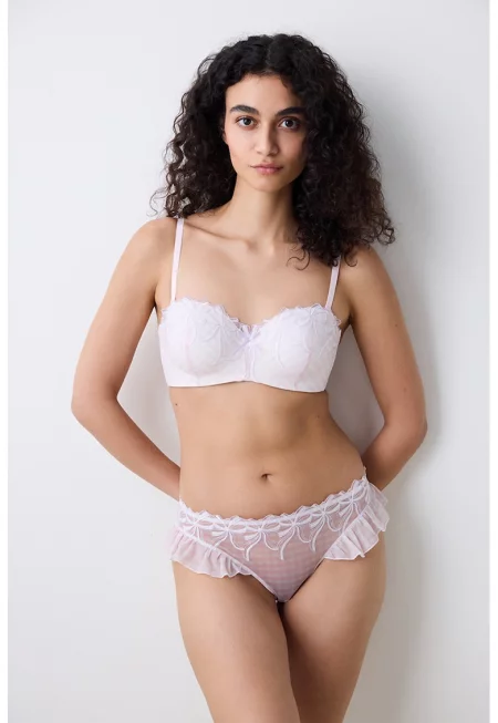 Кариран сутиен с дантела - Бял/Лилав/Бледо розово