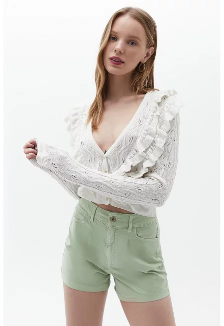 Къс пуловер Parfirgan с шпиц - Бял