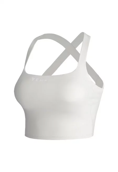 Къс топ с лого - Бял