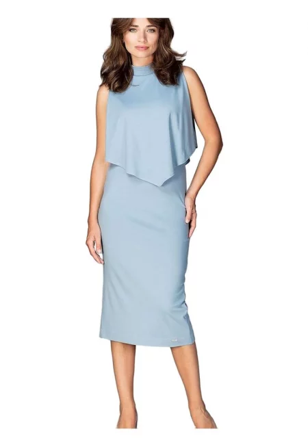 Коктейлна рокля - Ленитиф - Вискоза/Полиестер - Синьо