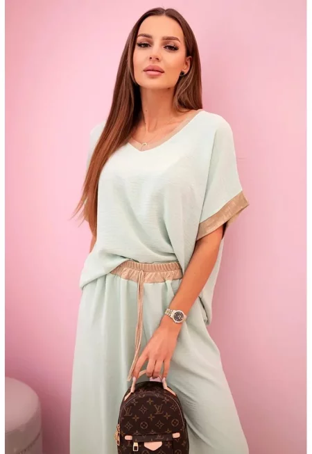 Комплект с широки панталони и блуза - Един размер