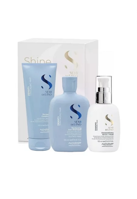 Комплект  Semi di Lino Density Thickening - Шампоан 250 мл + Балсам 200 мл + Флуид за блясък All-in-1 Diamond Illuminating - 125 мл