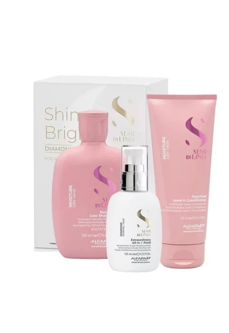 Комплект  Semi Di Lino Moisture Nutritive Shampoo - 250 ml - Балсам - 200 ml и Флуид за блясък All-in-1 Diamond Illuminating - 125 ml