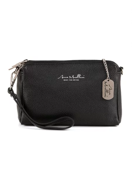 Кожен клъч с отделяща се презрамка - Черен