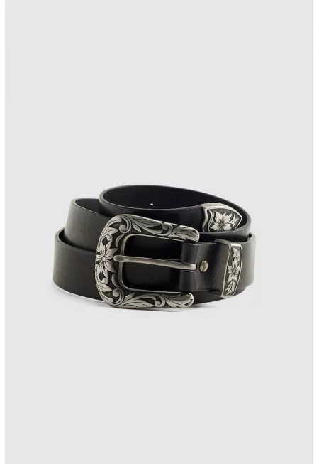 Кожен колан с флорални детайли