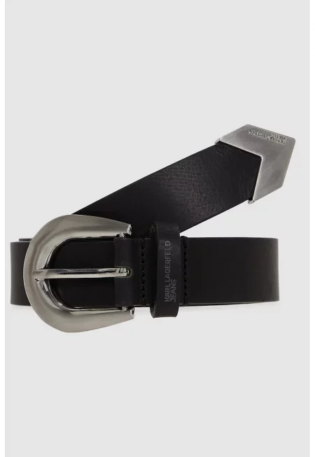 Кожен колан с метална тока - Черен