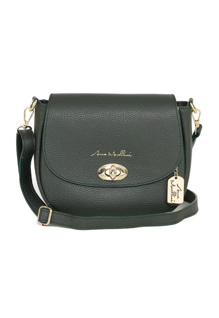 Кожена чанта през рамо с капаче - Тъмнозелен