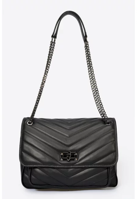 Кожена чанта през рамо с презрамка с верижка