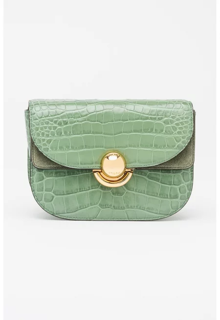 Кожена чанта през рамо Sfera с шагрен - Бледозелен