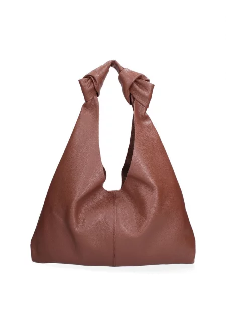 Кожена чанта за рамо с несесер с цип - Кафяв