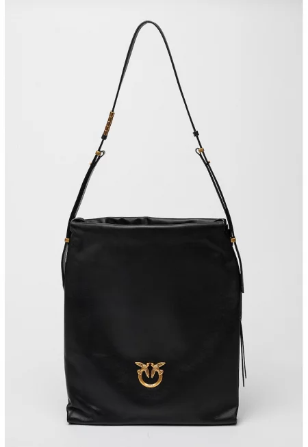 Кожена чанта за рамо Slouchy - Черен