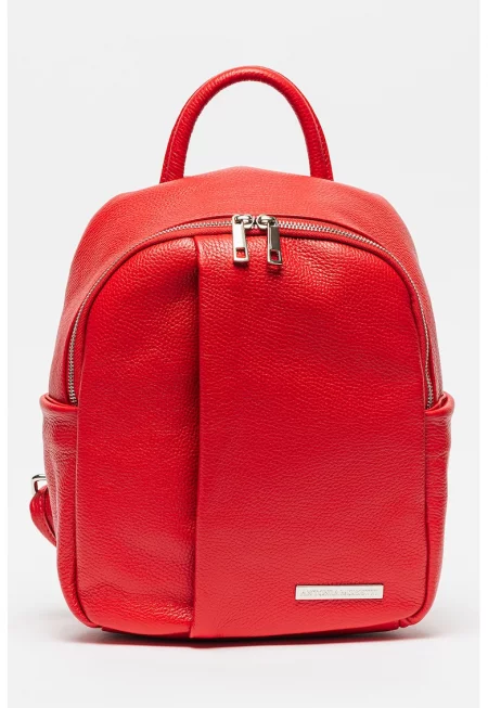 Кожена раница с регулиращи се презрамки - Аленочервен