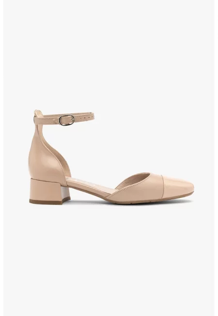 Кожени обувки с връх от лачена кожа - Бежов