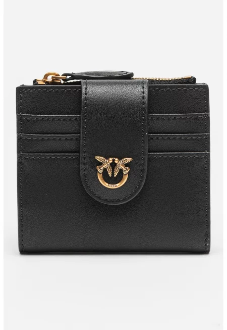 Кожено портмоне с метално лого - Черен