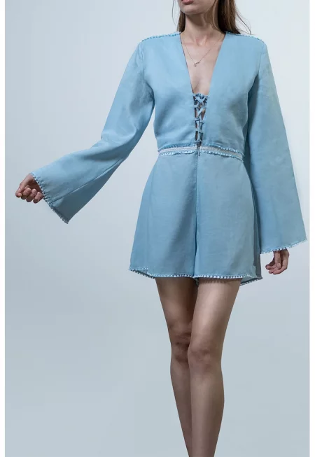 Ленен шпиц гащеризон - Светлосин