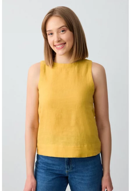 Ленен топ - Шафраново жълто