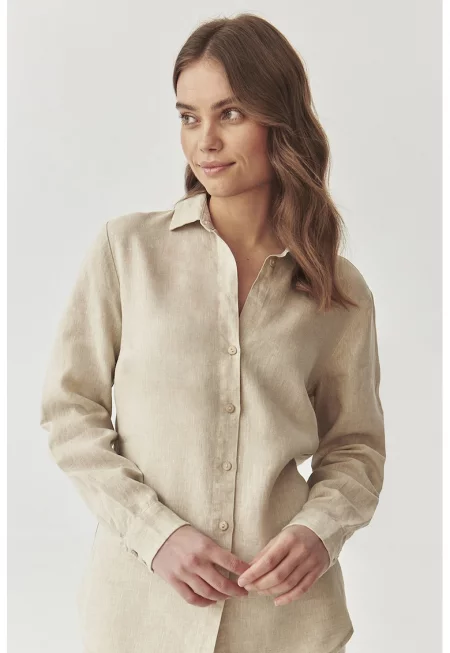 Ленена риза Gonika с яка - Крем