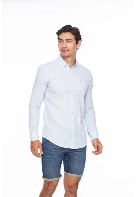 Ленена риза по тялото - Светлосин