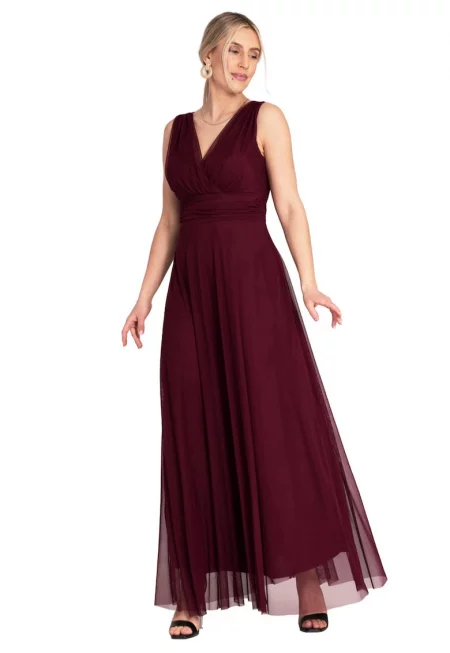 Макси вечерна рокля -  волани - червено - полиестер/еластан - SM