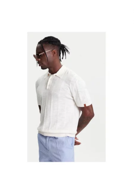 Мъжка поло тениска  115GK301G - Памук/Лен - Бежов