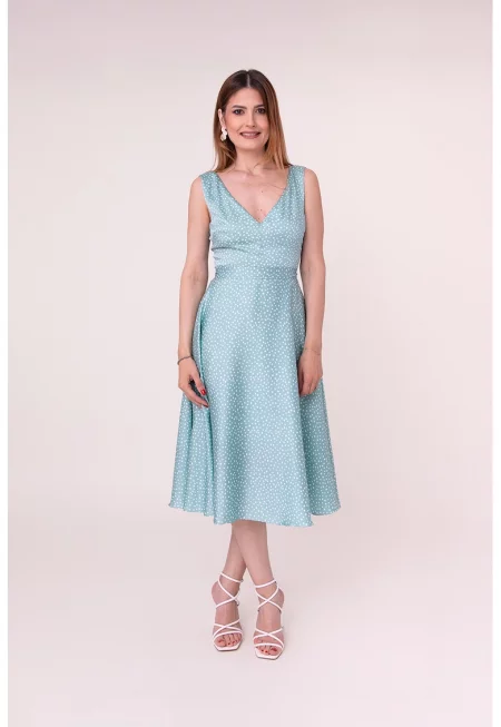 Миди рокля Morning Petals - Тюркоаз