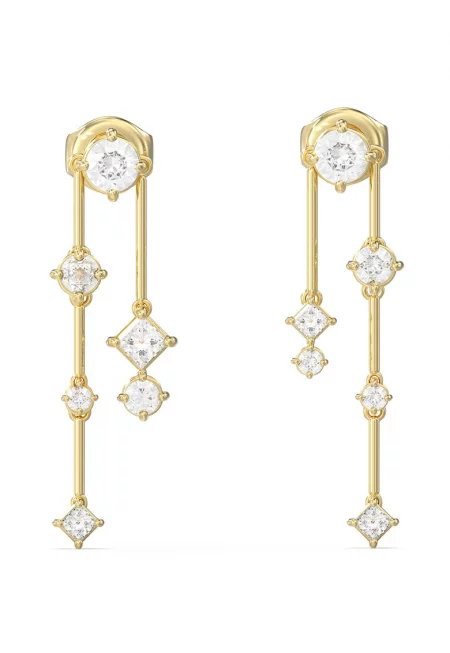 Обеци от неръждаема стомана с кристали - Бял/Златист