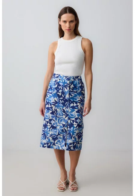 Памучна пола с цепка - Бял/Син