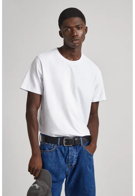 Памучна тениска Connor с овално деколте - Бял