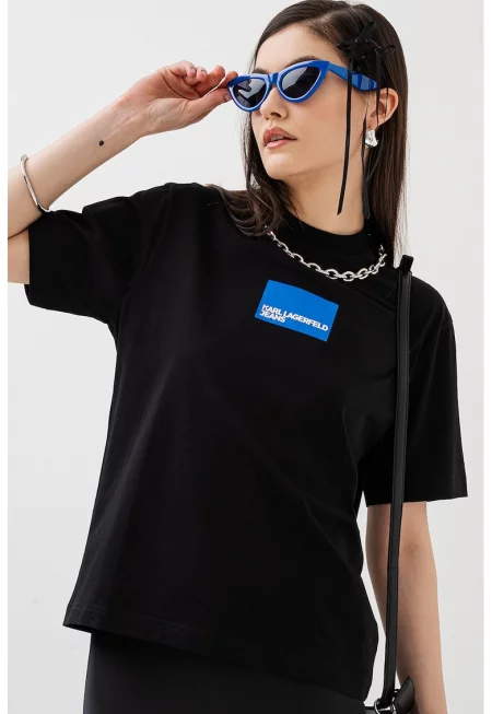 Памучна тениска с лого - Черен