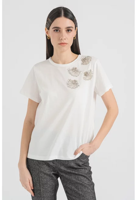 Памучна тениска с мъниста