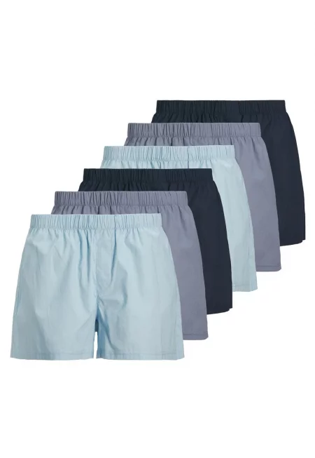 Памучни боксерки с еластична талия - 6 чифта - Син