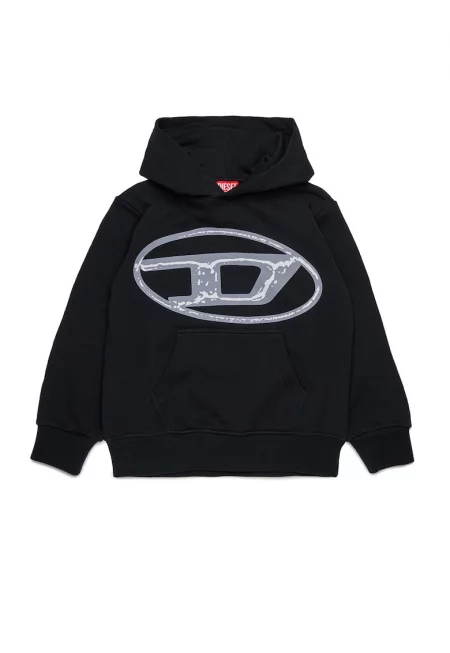 Памучно худи с лого и джоб кенгуру - Бял/Черен/Светло сив