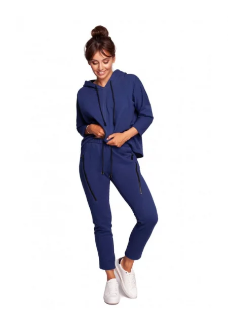 Панталон с декоративни ципове - памук/полиестер - тъмно син