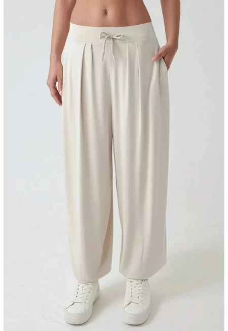 Панталони джогър -  средна талия - естествен - текстил