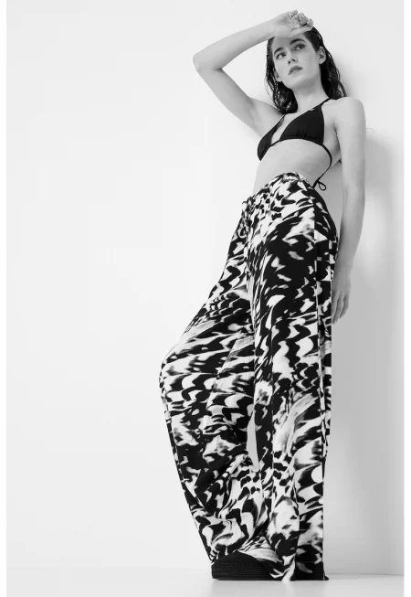 Плажен панталон с десен - Бял/Черен