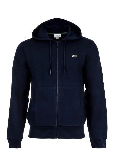 Поларено худи с цип и скосени джобове - Син