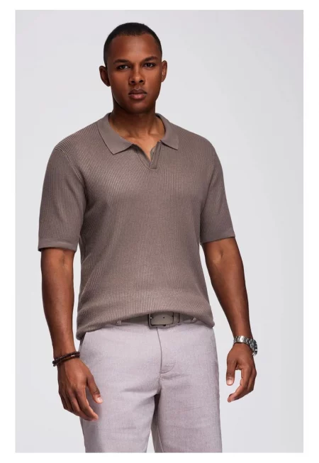 Поло тениска от вискоза  OM-POSS-0160 - Бежов