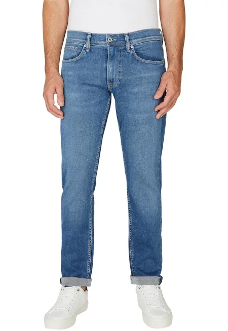 Прави дънки със средновисока талия - Син