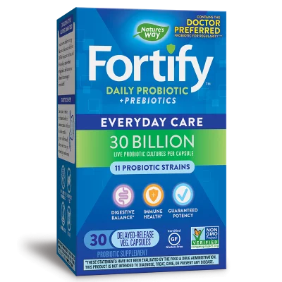 Пробиотик + пребиотици – ежедневна грижа - Fortify Probiotic Everyday Care, 30 млрд. активни пробиотици, 30 капсули