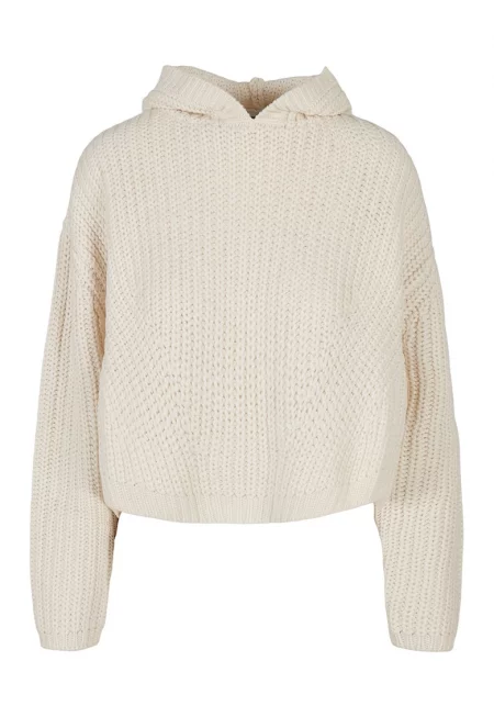 Пуловер с качулка с паднали ръкави - Крем