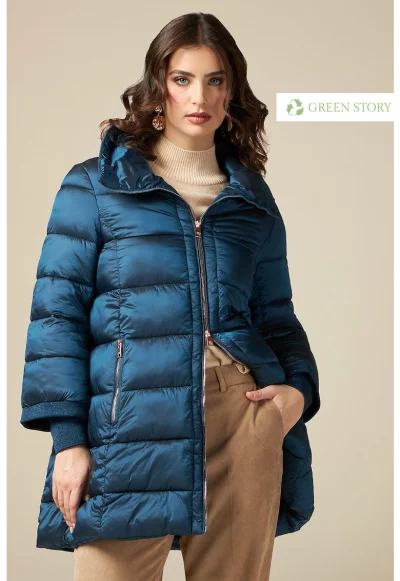 Quilted Padded Winter Jacket With Jersey Cuffs