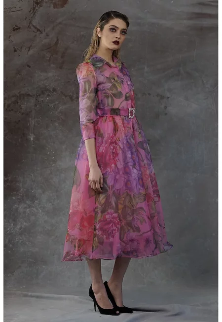 Разкроена рокля Colibri - Виолетов/Каки/Розово