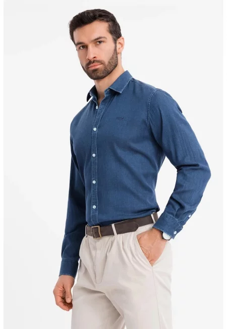 Риза от шамбре с дълги ръкави