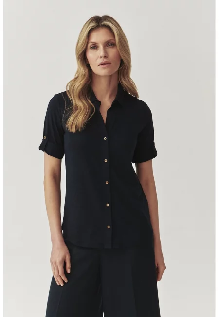 Риза с къси ръкави - Черен