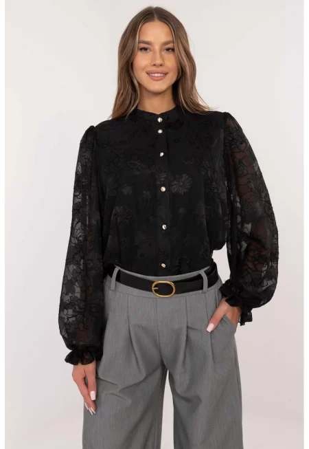 Риза с полупрозрачни ръкави и флорални мотиви