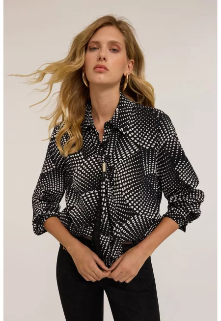 Риза с шал - Бял/Черен