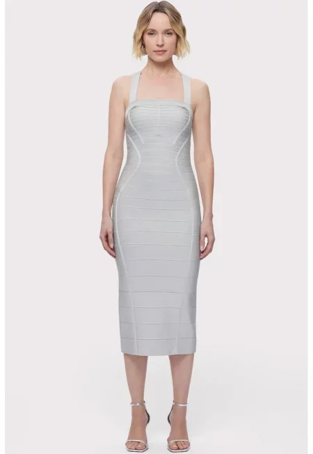 Rochie midi cu bretele in X - Сив