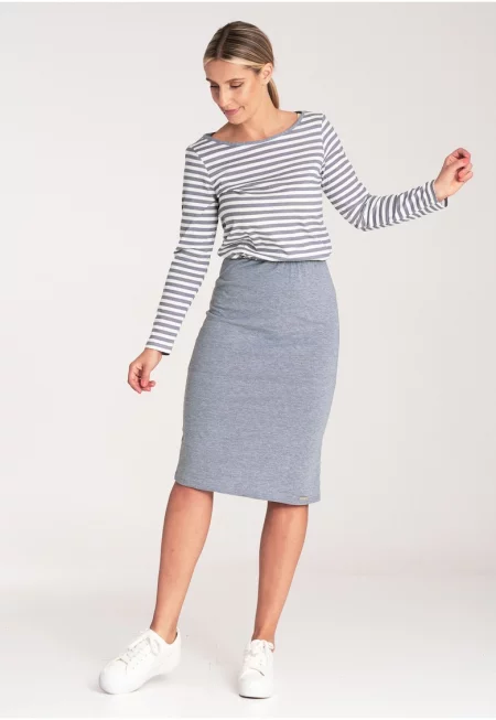 Рокля  модел М1057 - райе - сиво - памук