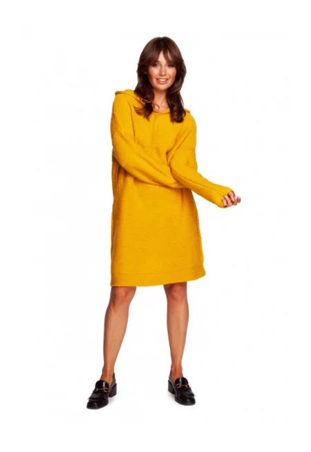Рокля-пуловер с качулка - акрил/полиестер/вълна - жълто