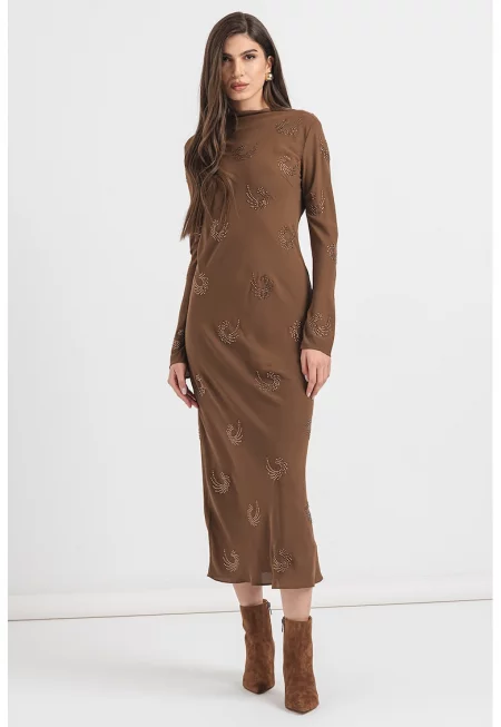 Рокля с дълги ръкави - Тъмнокафяв